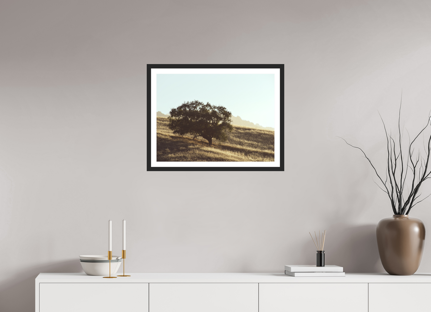 24 x 18″, Fine Art Paper with Frame Hillside Tree