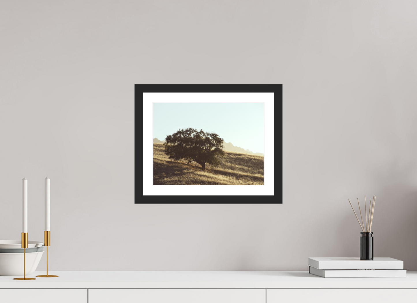 12 x 9″, Fine Art Paper with Frame Hillside Tree